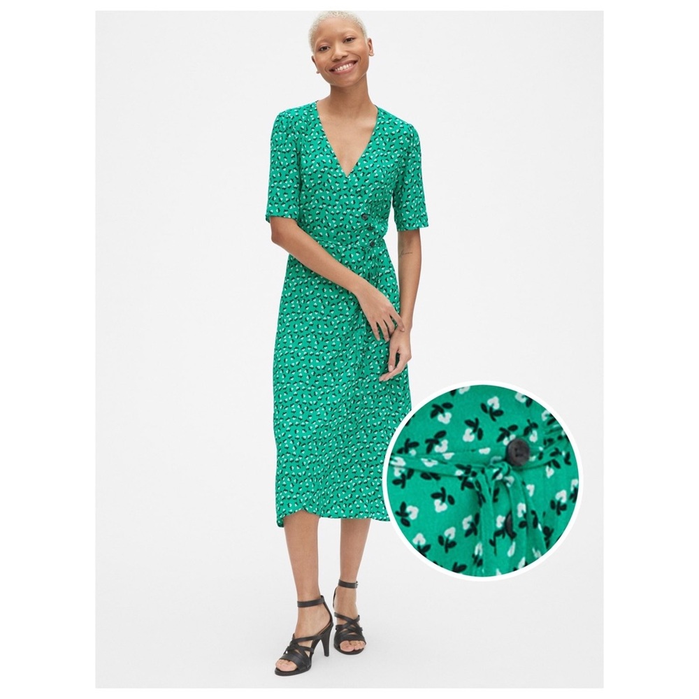 NWT || GAP Side-Button Print Midi Wrap Dress